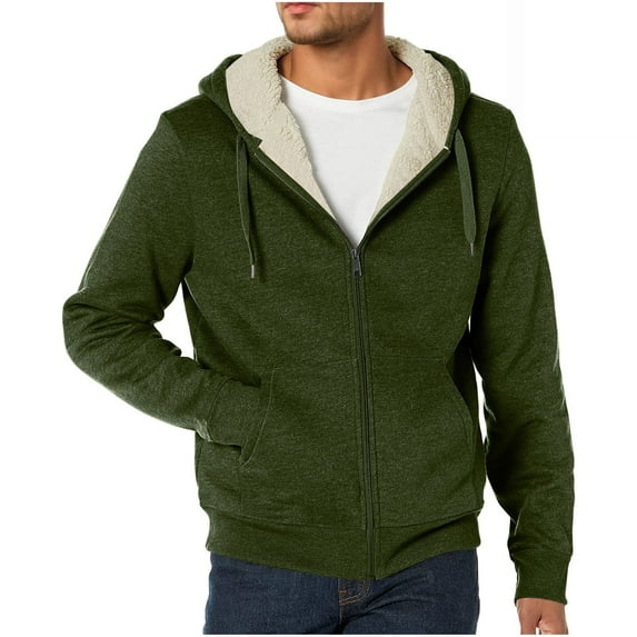 KHONTS,Men's Sherpa Lined Full Zip Oversized Hoodies Cozy Long Sleeve Hooded Sweatshirts Fall Winter Fashion Warm Outwears with Pockets Green XXL