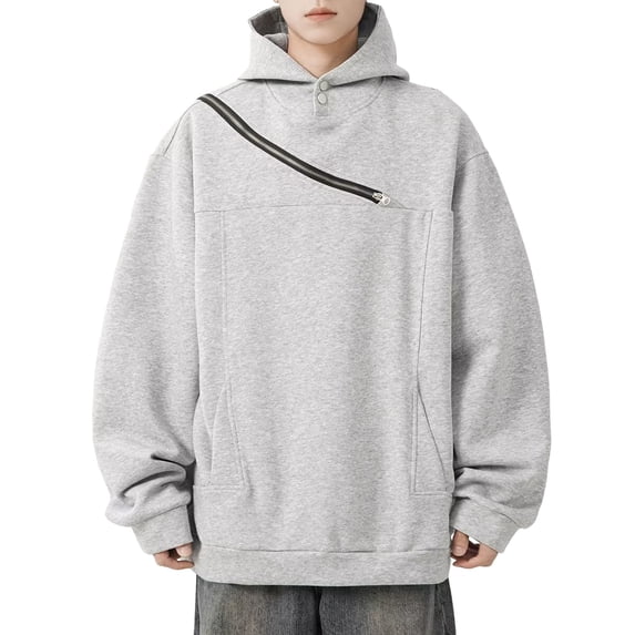 KHONTS Men's Side Zip Pullover Hoodies Long Sleeve Drop Shoulder Sweatshirt Casual Fashion 20s Streetwear Grey XL