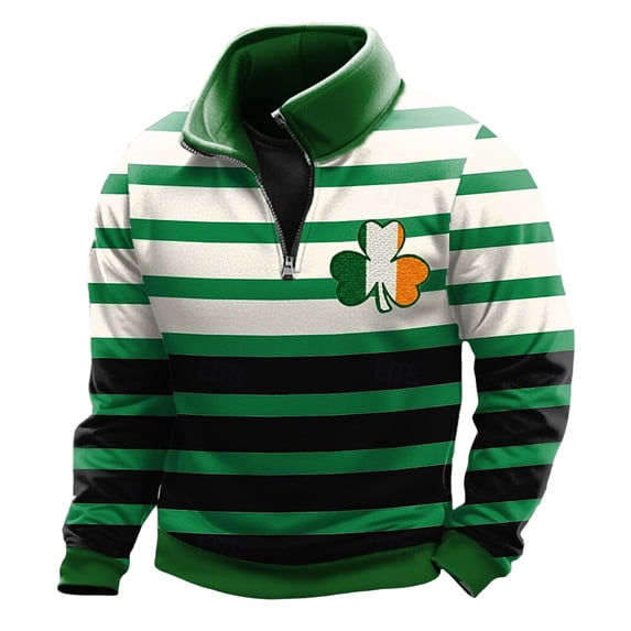 KHONTS Men's St. Patrick's Day Quarter Zip Sweatshirt Long Sleeve Pullover Shirts Irish Shamrock Parade Tops 02-Black L