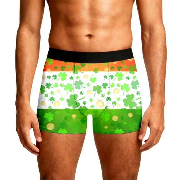 KHONTS Men's St Patrick's Day Underwear Clover Leaves Boxer Briefs Comfort Soft Boxer Briefs 06-Green S