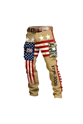 Men's USA 1776-2026 Printed Casual Pants United States of America 250th Anniversary Pants Khaki M