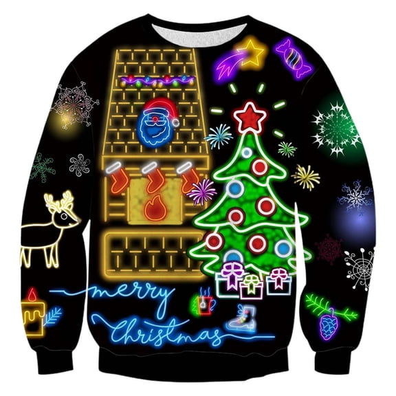 KHONTS Men's Christmas Sweatshirts Funny 3D Graphic Long Sleeve Pullover Shirts Oversized Baggy Clothes 3-Black XXXXL