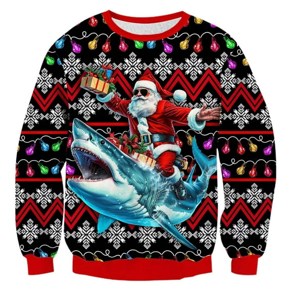 KHONTS Men's Christmas Sweatshirts Funny 3D Graphic Long Sleeve Pullover Shirts Oversized Baggy Clothes 6-Black XXXXL