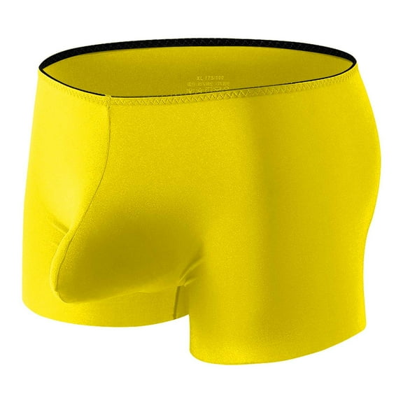 KHONTS,Men's Underwears for Men Pack U Pouch Ice Silk Boxer Briefs with Size D Bulge Enhancing Underpants Yellow XL