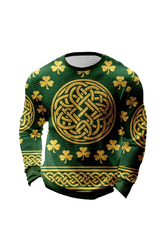 Men's Waffle St. Patrick's Day Shamrock Printed T Shirts Plus Szie Crew Neck Tshirt Casual Holiday Classic Tees 05-Green XXXL