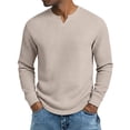 thumbnail image 1 of KHONTS Men's Waffle Thermal Long Sleeve Shirts V Neck Lightweight Tops Casual Pullover Undershirts Khaki M, 1 of 4