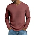 thumbnail image 1 of KHONTS Men's Waffle Thermal Long Sleeve Shirts V Neck Lightweight Tops Casual Pullover Undershirts Red XXL, 1 of 4