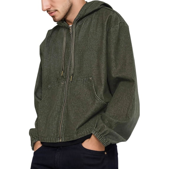 KHONTS Men's Washed Work Jackets Workwear Coats Relaxed Fit Winter Hooded Utility Jacket Green XL