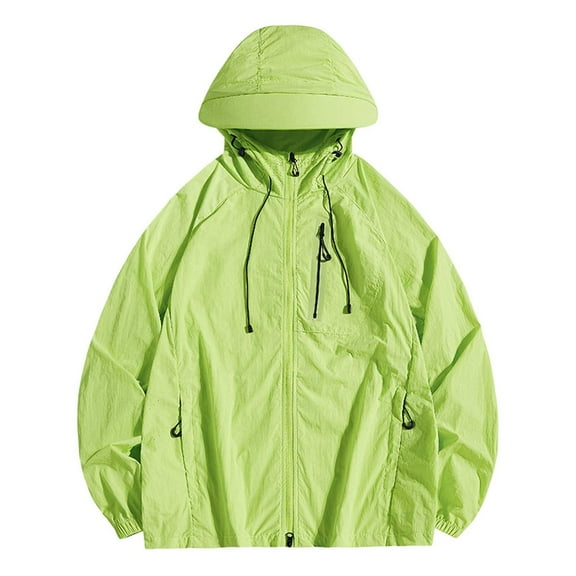 KHONTS,Men's Waterproof Rain Jackets Outdoor Plain Windbreaker Hiking Unisex Raincoats Jogging Breathable Rain Coats Green S