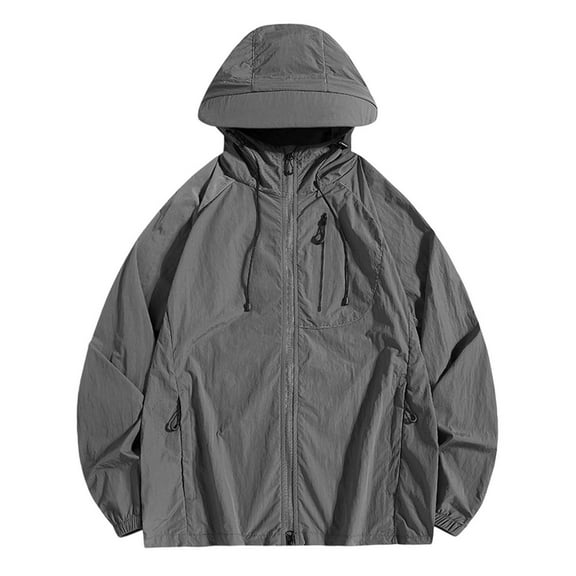 KHONTS,Men's Waterproof Rain Jackets Outdoor Plain Windbreaker Hiking Unisex Raincoats Jogging Breathable Rain Coats Grey XL