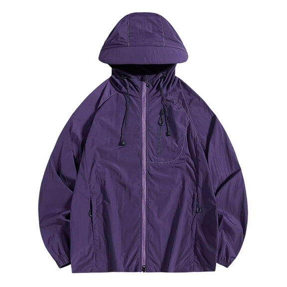 KHONTS,Men's Waterproof Rain Jackets Outdoor Plain Windbreaker Hiking Unisex Raincoats Jogging Breathable Rain Coats Purple S