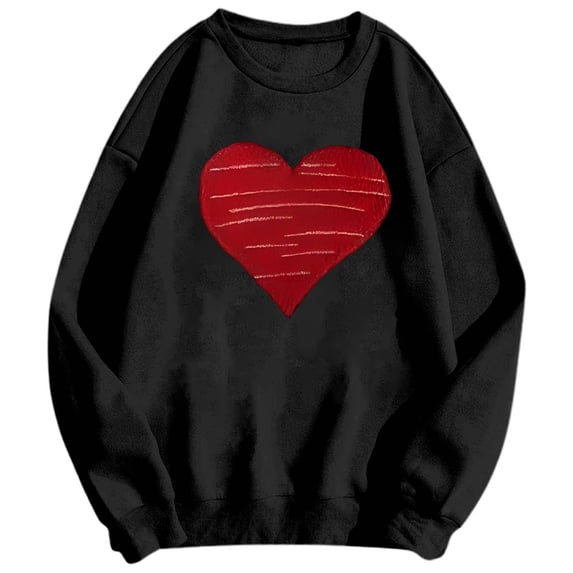 KHONTS Men's Women's Valentine's Day Sweatshirts Casual Long Sleeve Crew Neck Tops Fall Sweet Heart Couple Outfits Black XXXL