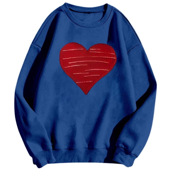 KHONTS Men's Women's Valentine's Day Sweatshirts Casual Long Sleeve Crew Neck Tops Fall Sweet Heart Couple Outfits Blue L