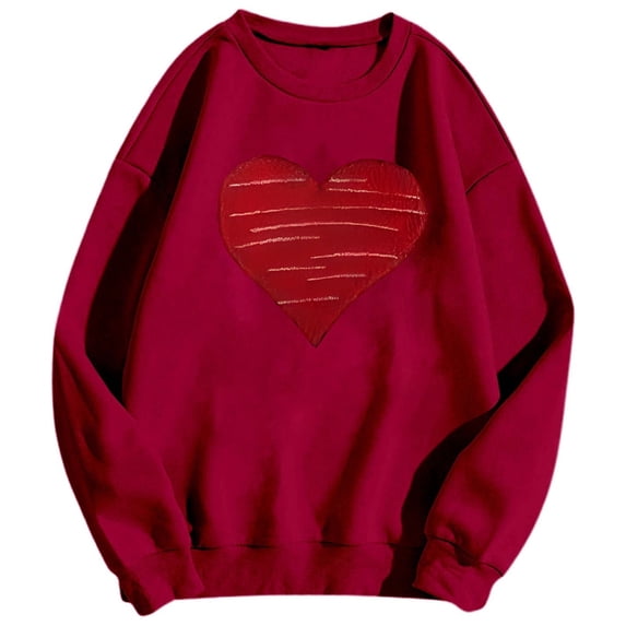 KHONTS Men's Women's Valentine's Day Sweatshirts Casual Long Sleeve Crew Neck Tops Fall Sweet Heart Couple Outfits Red XL