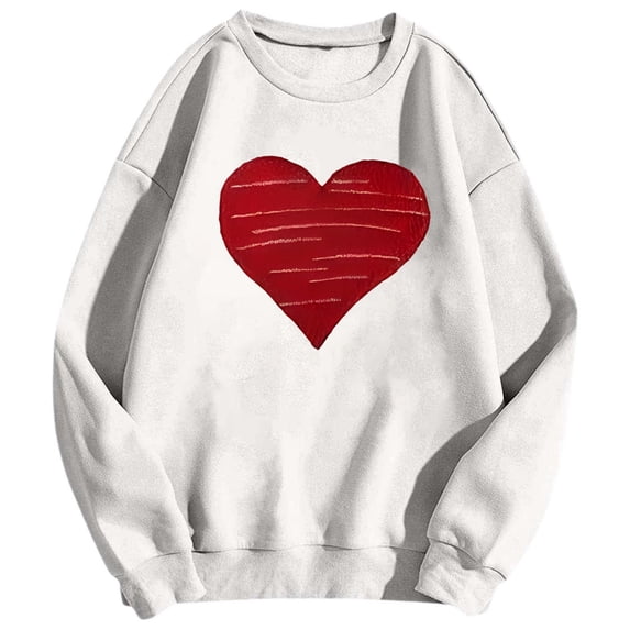 KHONTS Men's Women's Valentine's Day Sweatshirts Casual Long Sleeve Crew Neck Tops Fall Sweet Heart Couple Outfits White XL