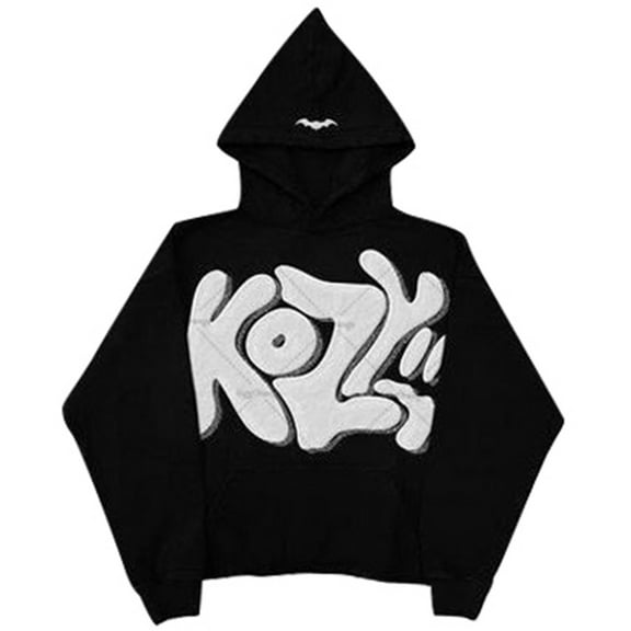 KHONTS,Men's Y2k Hoodies Puff Printed Hoodie Grunge Graphic Hoodies Jacket Hop Streetwear Sweatshirts Black M