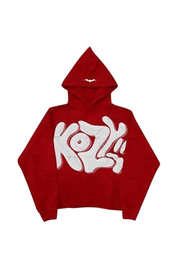 ,Men's Y2k Hoodies Puff Printed Hoodie Grunge Graphic Hoodies Jacket Hop Streetwear Sweatshirts Red L