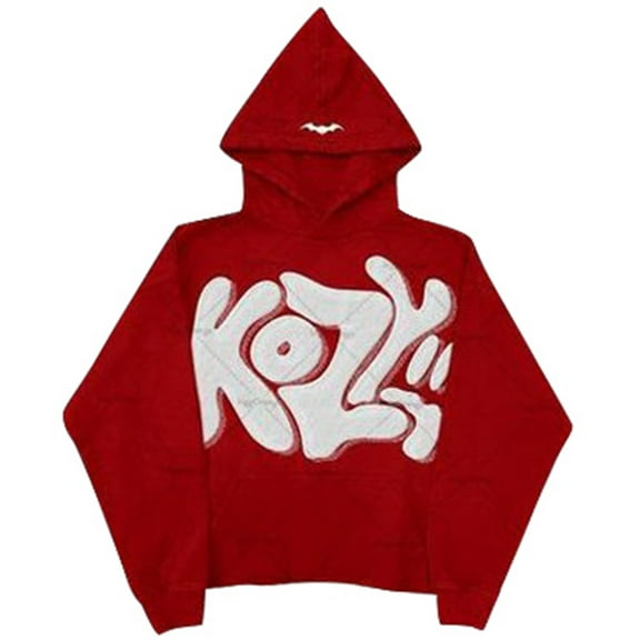 KHONTS,Men's Y2k Hoodies Puff Printed Hoodie Grunge Graphic Hoodies Jacket Hop Streetwear Sweatshirts Red XL