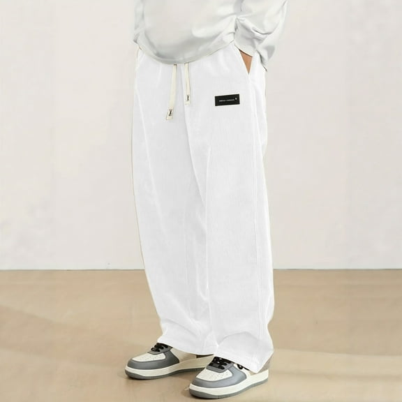 KHONTS Mens Corduroy Straight Leg Pants Loose Fit Long Solid Elastic Waist Casual Pants Going out Pants with Pockets Red L