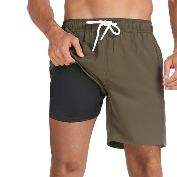 KHONTS Mens Swim Trunks Quick Dry Bathing Suit Inseam Board Shorts with Compression Liner and Pocket 01-Black S