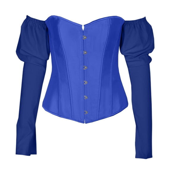 KHONTS Off the Shoulder Long Sleeve Corset Tops for Women Overbust Corsets Top Strapless Renaissance Bustier Blue S