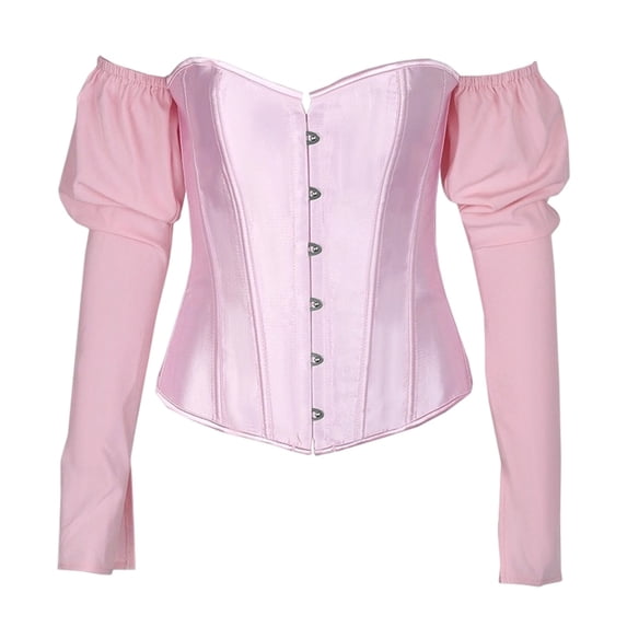 KHONTS Off the Shoulder Long Sleeve Corset Tops for Women Overbust Corsets Top Strapless Renaissance Bustier Pink S