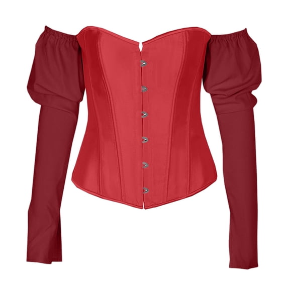 KHONTS Off the Shoulder Long Sleeve Corset Tops for Women Overbust Corsets Top Strapless Renaissance Bustier Red XXXL