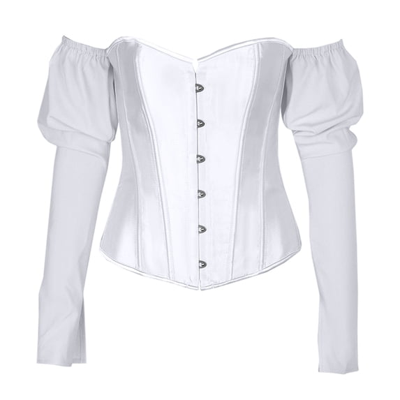 KHONTS Off the Shoulder Long Sleeve Corset Tops for Women Overbust Corsets Top Strapless Renaissance Bustier White XS