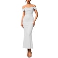 thumbnail image 1 of KHONTS Off the Shoulder Maxi Dress for Women Corset Ruched Bodycon Formal Wedding Guest Dresses White S, 1 of 8