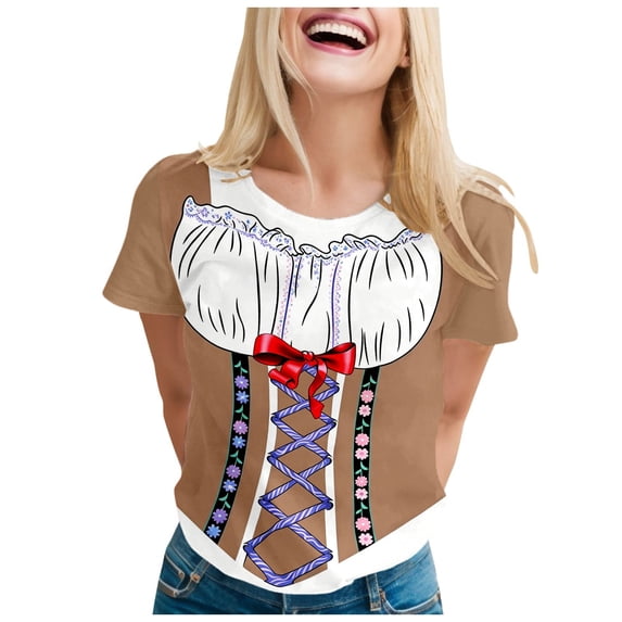 KHONTS Oktoberfest Womens Tops Short Sleeve Novelty T-Shirt Short Sleeve Funny Printed Shirts 22-Purple XXXXL