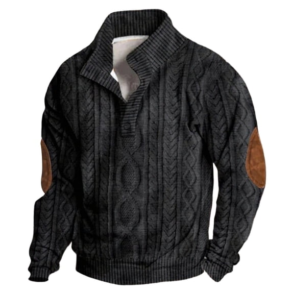 KHONTS Oversized Sweatshirt for Men Long Sleeve Mock Neck Button up Fashion Pullover Tops Casual Fall Winter Warm Polo Shirts Black M