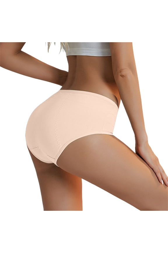 Underwear Women's Mid Waist Triangle Panties Breathable Absorbent Menstrual Underpants Beige M
