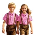 thumbnail image 1 of KHONTS Plaid Gingham Boys Girls Oktoberfest Shirts Collared Button down Short Sleeve Shirt,Size 4-13 Years Pink 150, 1 of 6