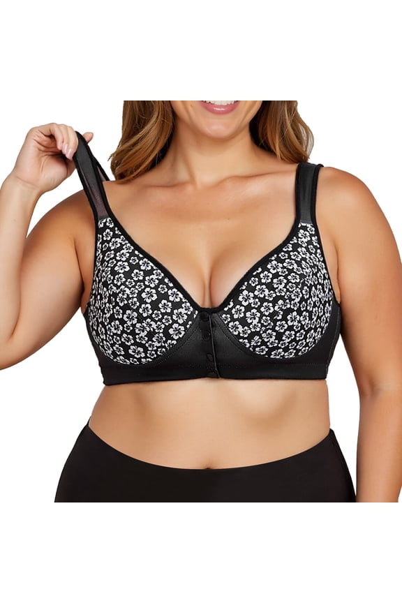 Plus Size Front Closure Bras for Women Snap Close Wireless Seamless Push up Bra Comfort Full Coverage Non- Bralettes Black XXXL