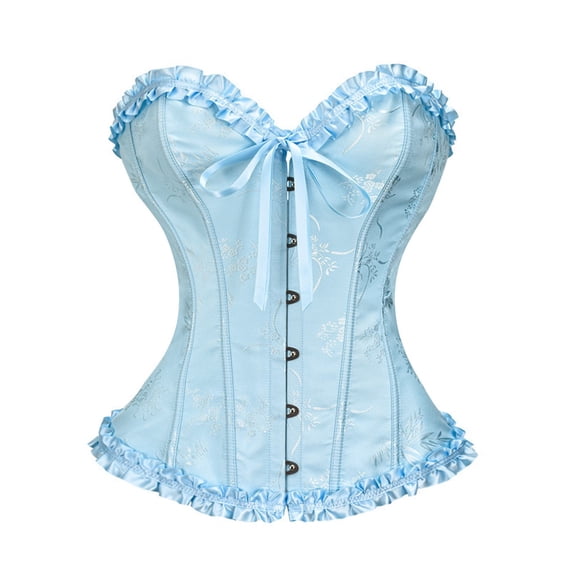 KHONTS Plus Size Overbust Corset Tops for Women Floral Lace Bustier Shaping Waist Cincher Body Sculpting Fit Elegant Tube Tops Light Blue XXXXXL