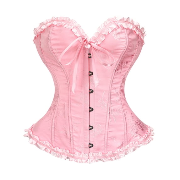 KHONTS Plus Size Overbust Corset Tops for Women Floral Lace Bustier Shaping Waist Cincher Body Sculpting Fit Elegant Tube Tops Pink XXXXXXL