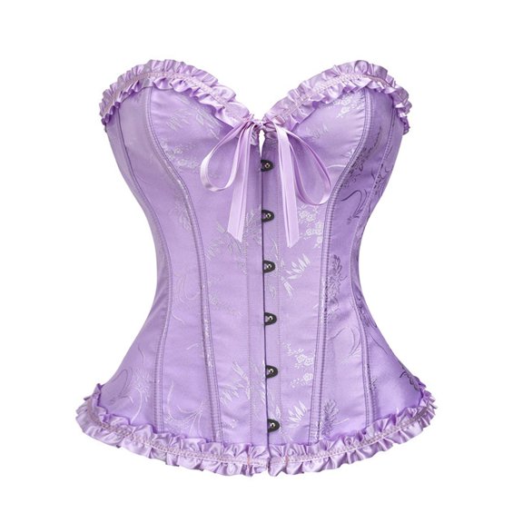 KHONTS Plus Size Overbust Corset Tops for Women Floral Lace Bustier Shaping Waist Cincher Body Sculpting Fit Elegant Tube Tops Purple XXXXXXL