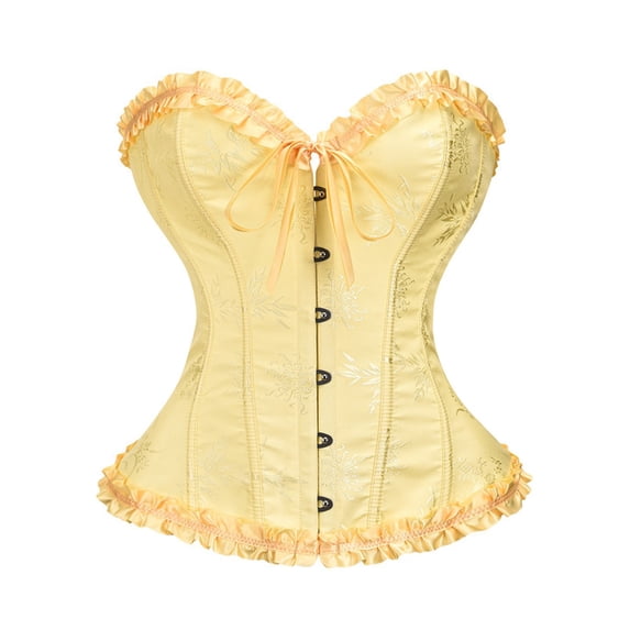 KHONTS Plus Size Overbust Corset Tops for Women Floral Lace Bustier Shaping Waist Cincher Body Sculpting Fit Elegant Tube Tops Yellow XXXXXXL