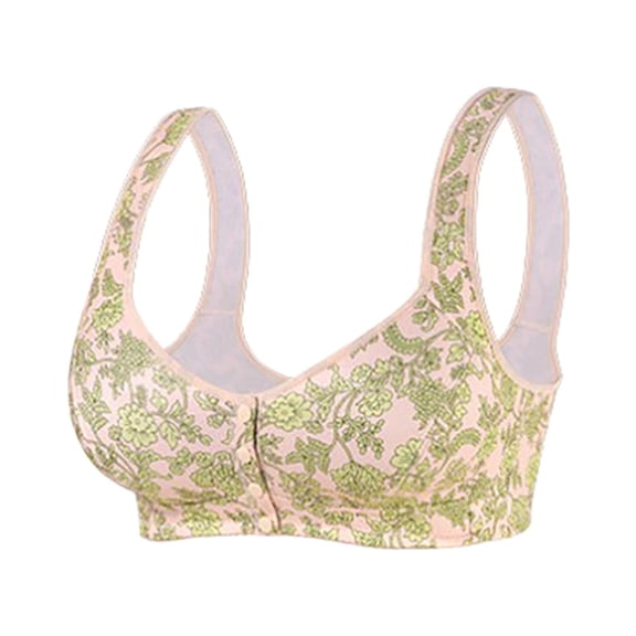 KHONTS Plus Size Push up Bras for Women Front Close Floral Printed Wireless Elegant Bra Soft Comfy High Supportive Bralettes Beige 44