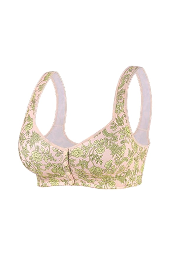 Plus Size Push up Bras for Women Front Close Floral Printed Wireless Elegant Bra Soft Comfy High Supportive Bralettes Beige 48