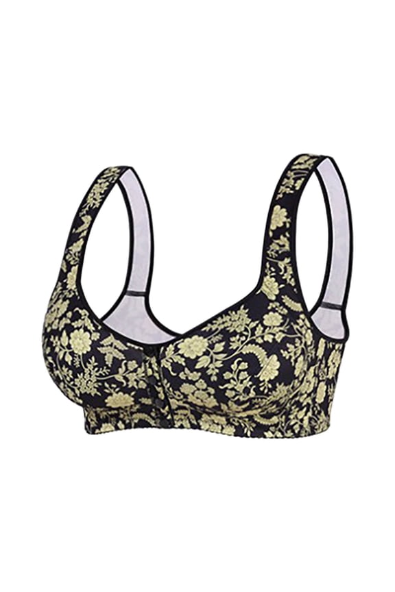 Plus Size Push up Bras for Women Front Close Floral Printed Wireless Elegant Bra Soft Comfy High Supportive Bralettes Black 40