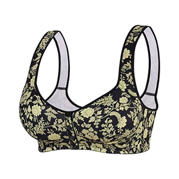 KHONTS Plus Size Push up Bras for Women Front Close Floral Printed Wireless Elegant Bra Soft Comfy High Supportive Bralettes Black 52