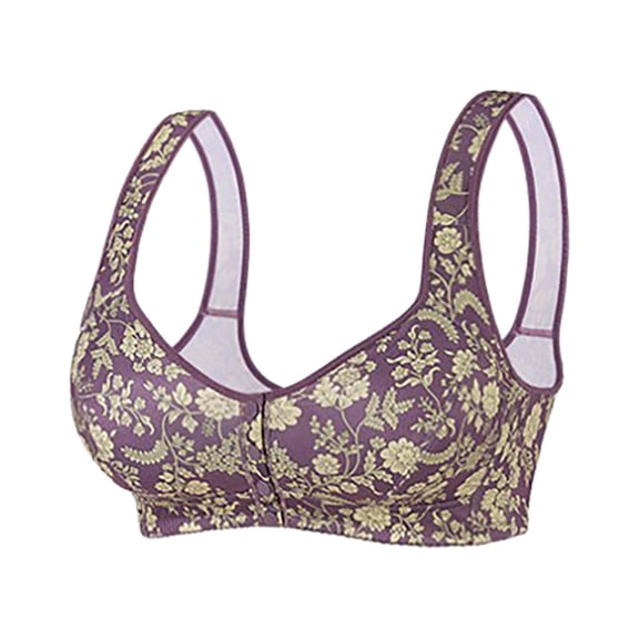 KHONTS Plus Size Push up Bras for Women Front Close Floral Printed Wireless Elegant Bra Soft Comfy High Supportive Bralettes Grey 38