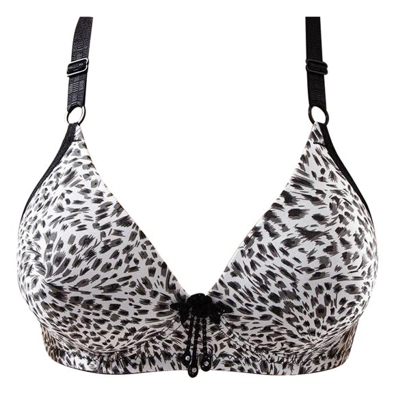 KHONTS Plus Size Push up Bras for Women Leopard Printed High Support Lift up Bra Sift Wireless Comfy Bralettes for Everyday Wear Grey 36