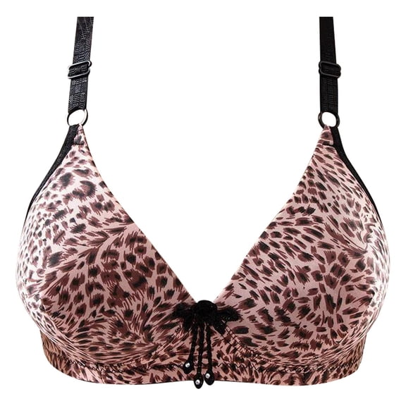KHONTS Plus Size Push up Bras for Women Leopard Printed High Support Lift up Bra Sift Wireless Comfy Bralettes for Everyday Wear Pink 40