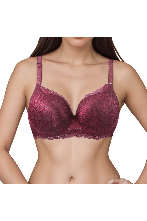 Plus Size Push up Bras for Women Underwire Soft Cozy Lace Trim Bra Plunge Cozy Trendy Full Coverage Bralettes for Everyday Wear Red 75B