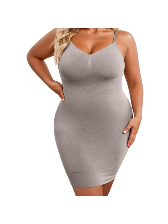 Plus Size Shapewear Dress for Women Under Dress Seamless Tummy Control Dress Cami Dress Grey XL