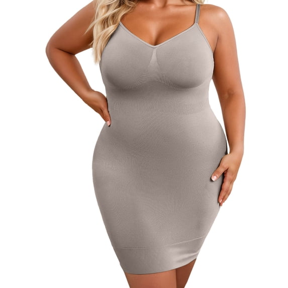 KHONTS Plus Size Shapewear Dress for Women Under Dress Seamless Tummy Control Dress Cami Dress Grey XL