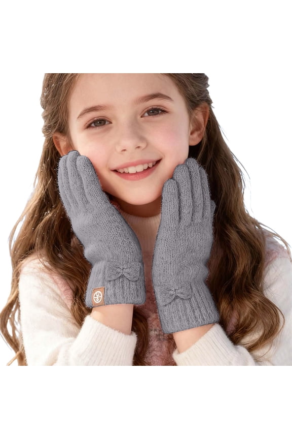 Plush Terry Chenille Gloves for Kids Fuzzy Stretchable Soft Warm Cold Weather Winter Gloves,Size 4-9 Years Grey One Size