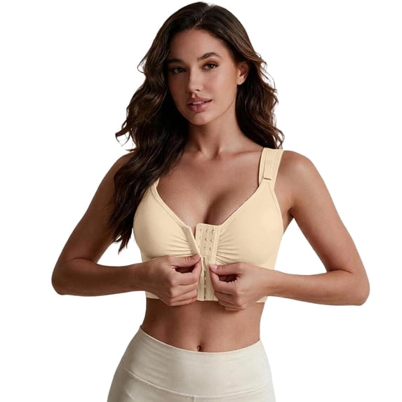 KHONTS Post Surgery Compression Bra for Women Front Closure Wireless Bra No Padding Adjustable Wide Straps Full Coverage Support Underwear